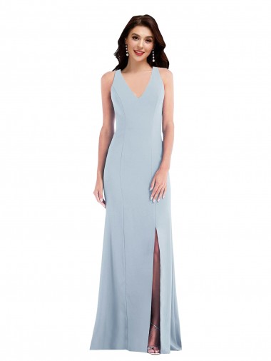Open Back Light Sky Blue Trumpet V-Neck Long Evening Dress Canada Online