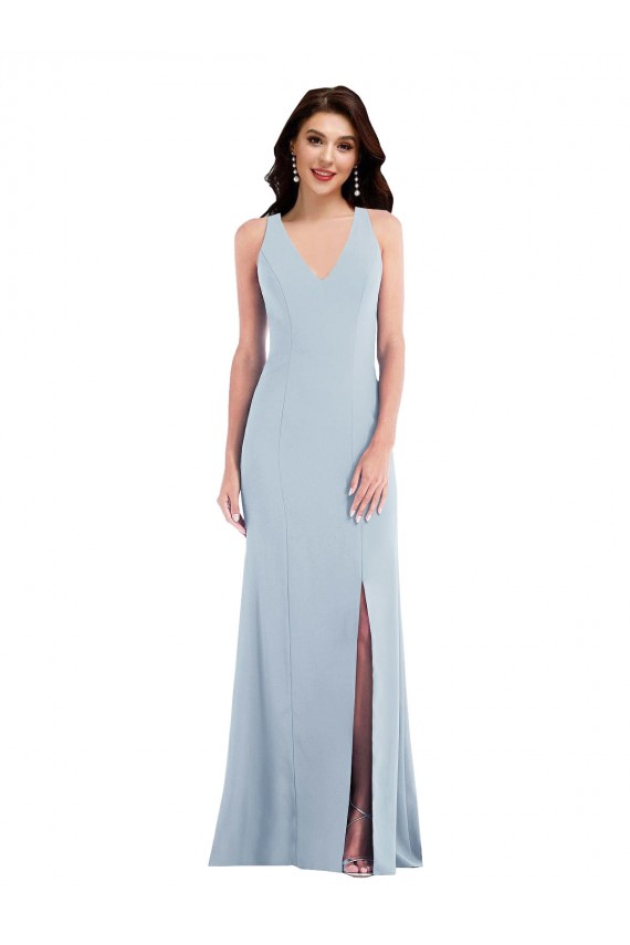 Open Back Light Sky Blue Trumpet V-Neck Long Evening Dress Canada Online