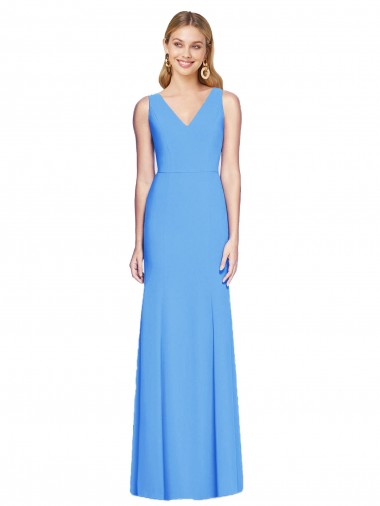 Keyhole Back Peacock Blue Trumpet V-Neck Long Semi Formal Evening Dress Canada Online