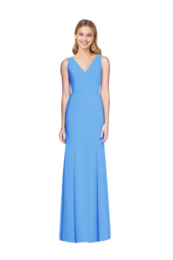 Keyhole Back Peacock Blue Trumpet V-Neck Long Semi Formal Evening Dress Canada Online
