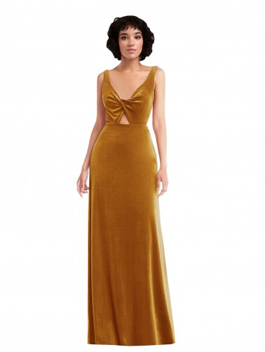 V-Back Gold Trumpet V-Neck Long Semi Formal Evening Dress Canada Online
