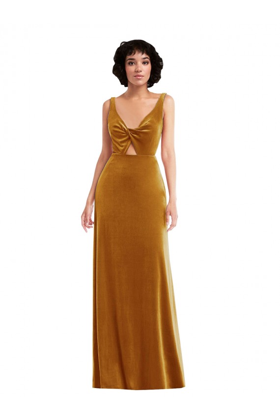 V-Back Gold Trumpet V-Neck Long Semi Formal Evening Dress Canada Online