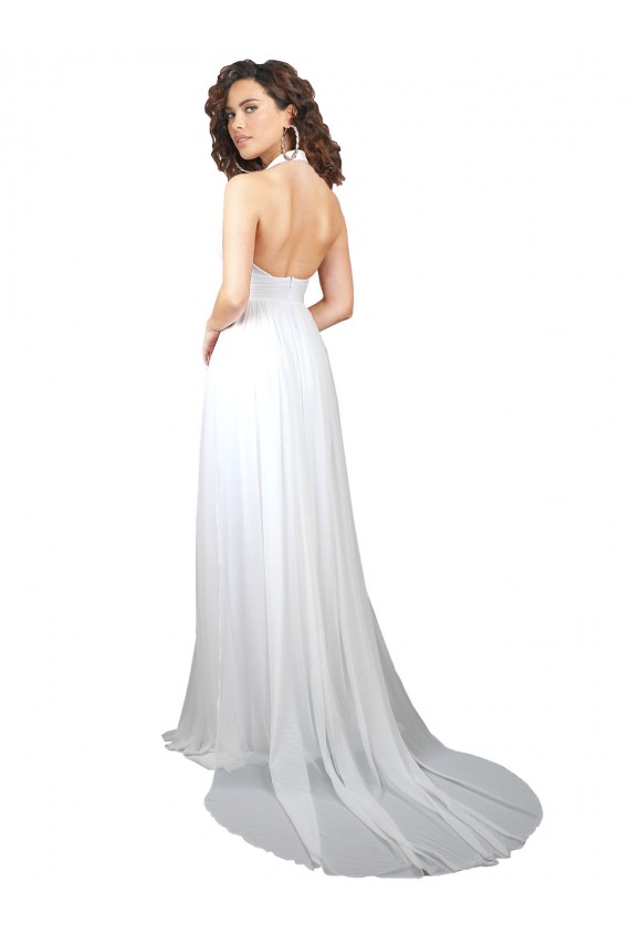 Low Back White A-Line V-Neck Sweep Train Semi Formal Evening Dress Canada Online