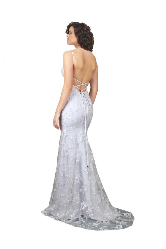 Open Back White Mermaid High Neck Long Formal Evening Dress Canada Online