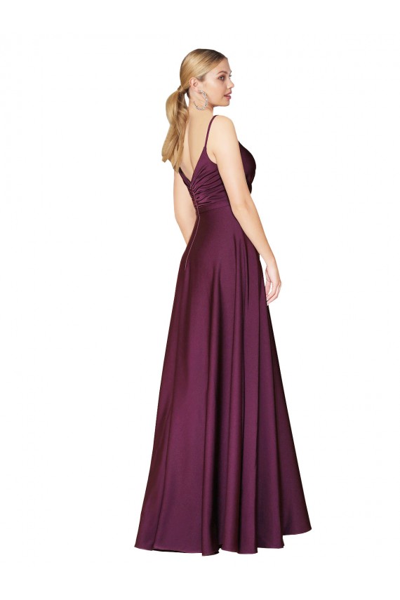 V-Back Wild Berry A-Line High Neck Long Formal Evening Dress Canada Online